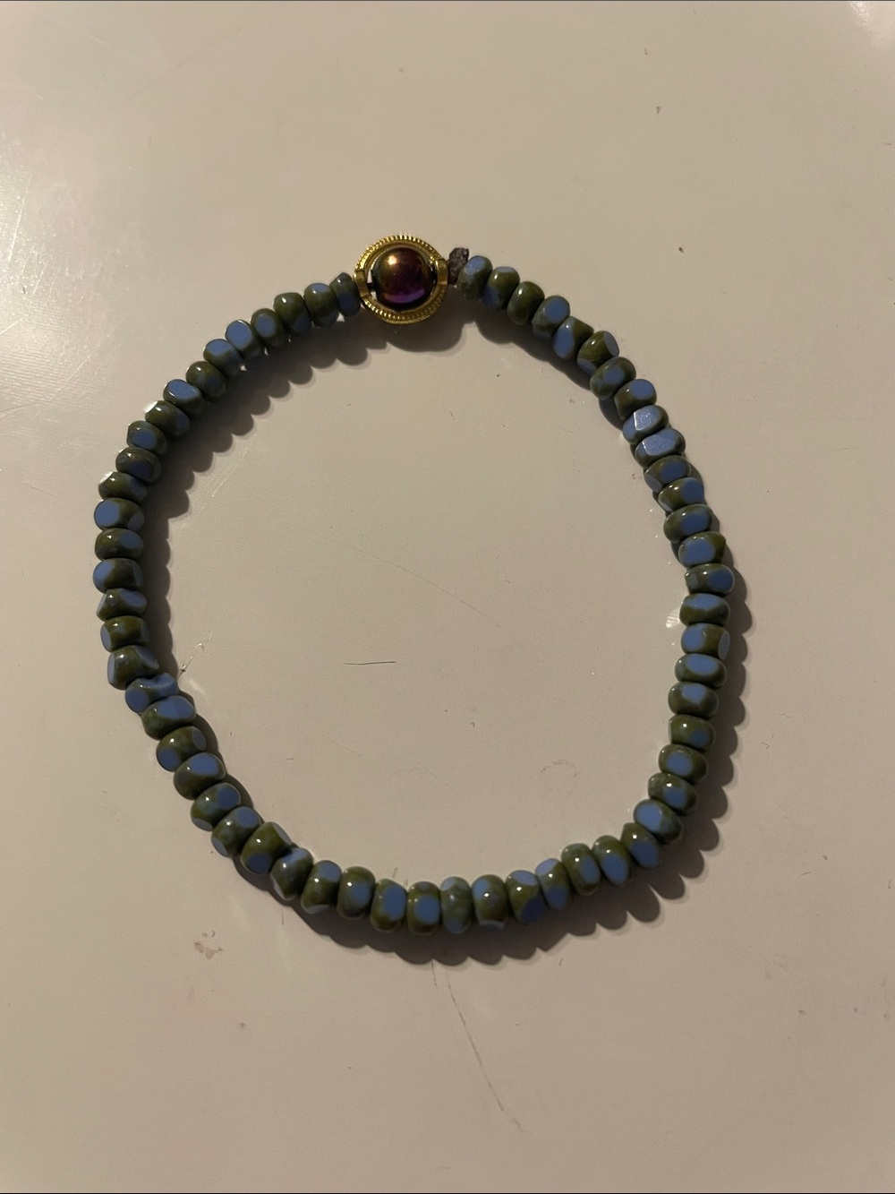 Gold Accent Stretch Bracelet with Blue Beads